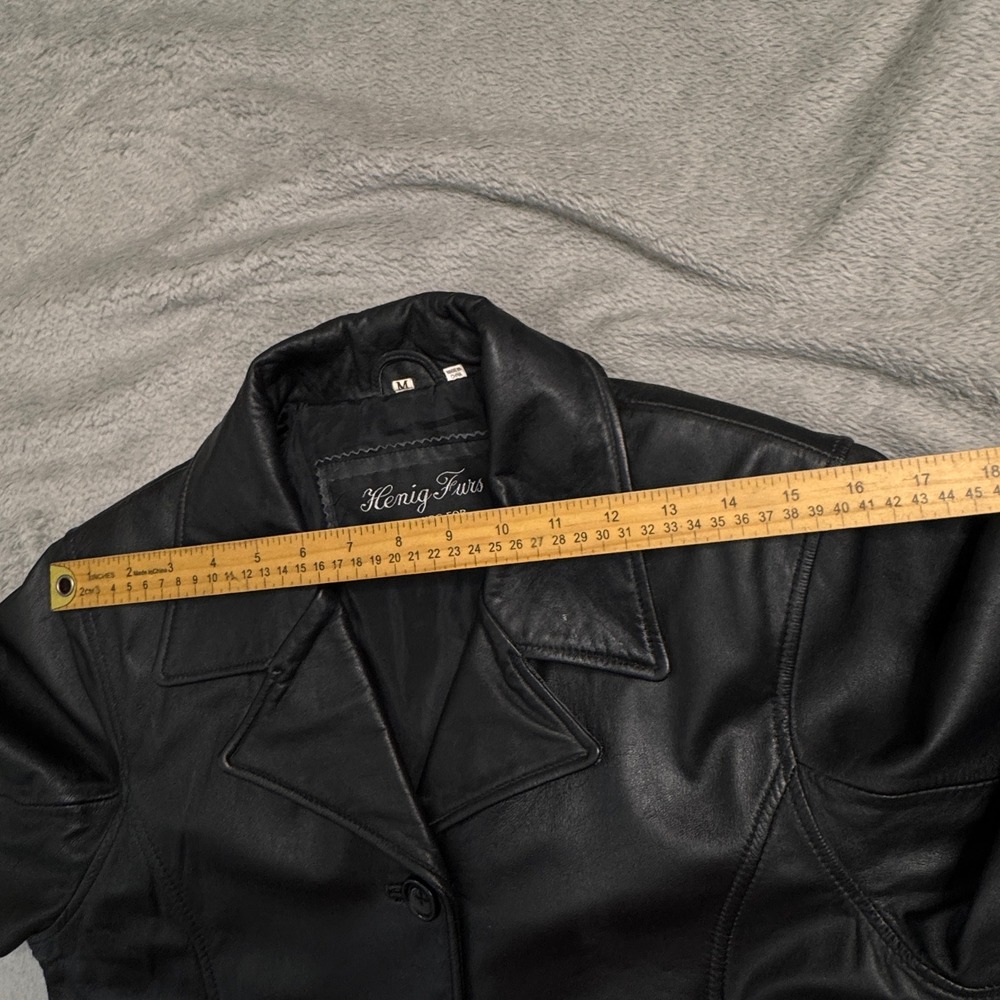 Henig Furs Genuine Leather Belted Trench Coat Womens Size Medium Black - Picture 11 of 14